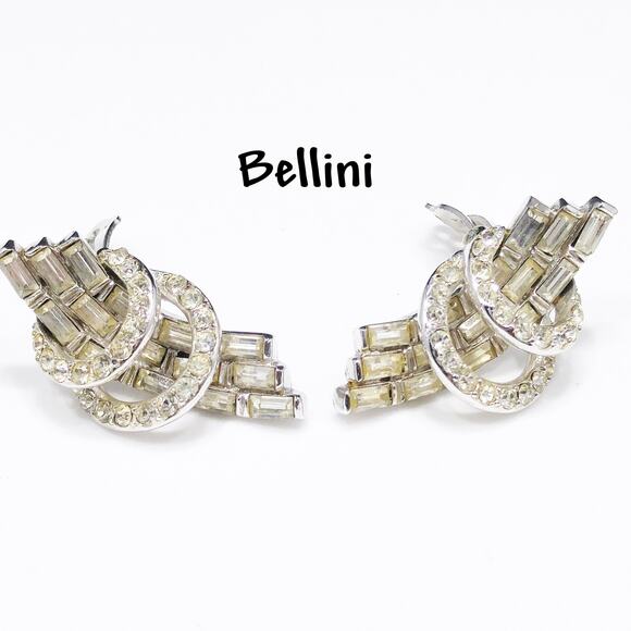 Bellini Clear Rhinestone Wedding Earrings, Rhodium Plated, 1990s Vintage Jewelry - Picture 4 of 10